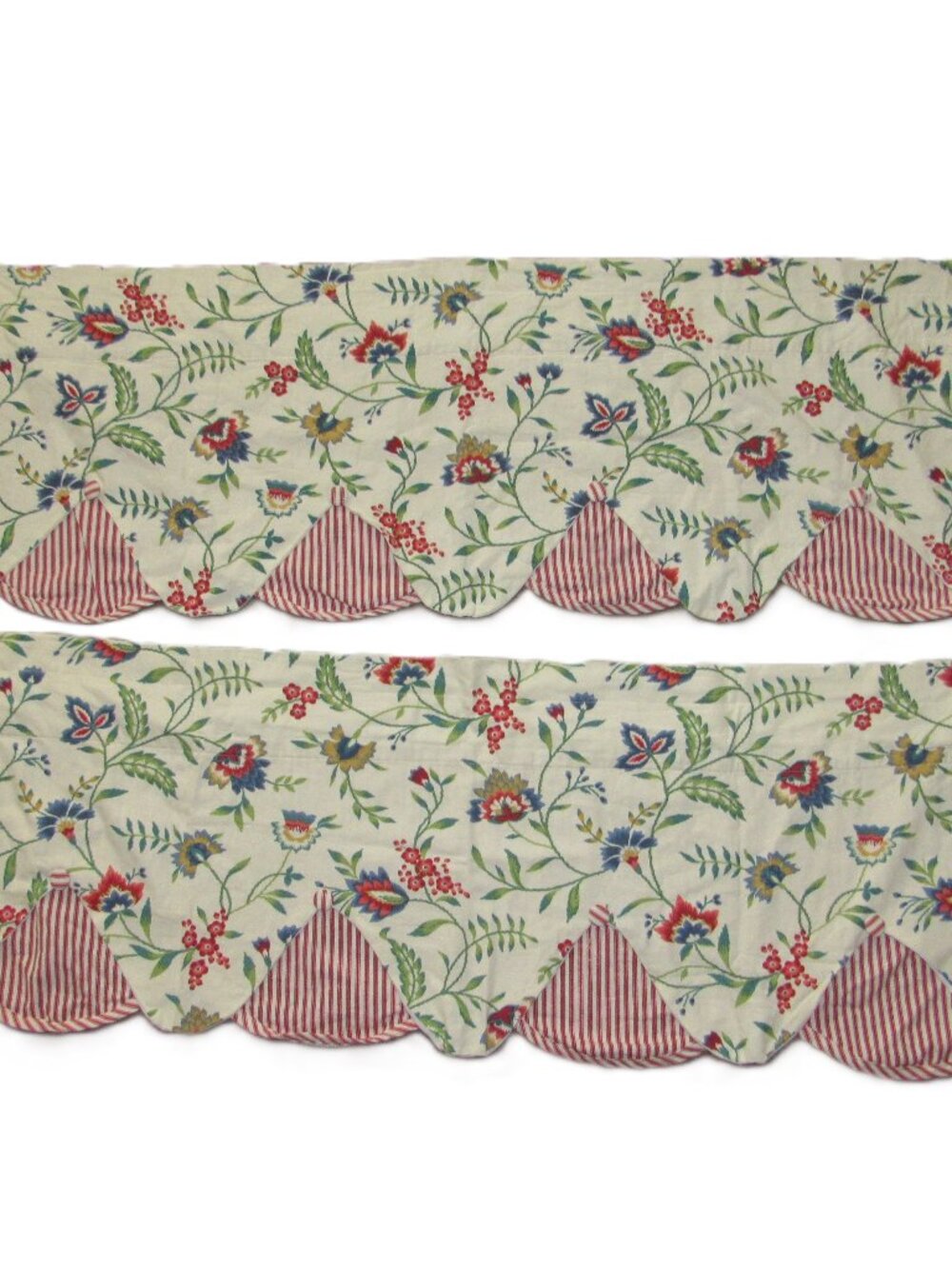 Set of 2 Waverly Carolina Crewel Window Valances Floral Striped Print 52" Wide